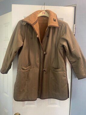 Vintage Made in Japan Womens Sz 11 Brown Sherpa Pile Lined Car Coat Toggle
